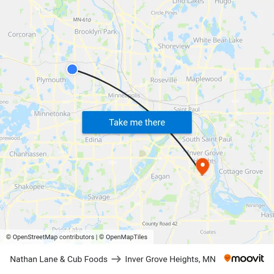 Nathan Lane & Cub Foods to Inver Grove Heights, MN map