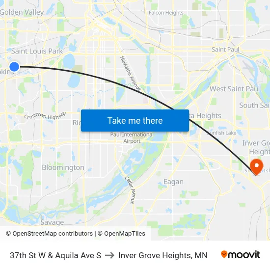 37th St W & Aquila Ave S to Inver Grove Heights, MN map