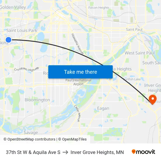 37th St W & Aquila Ave S to Inver Grove Heights, MN map