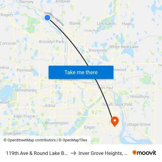 119th Ave & Round Lake Blvd to Inver Grove Heights, MN map