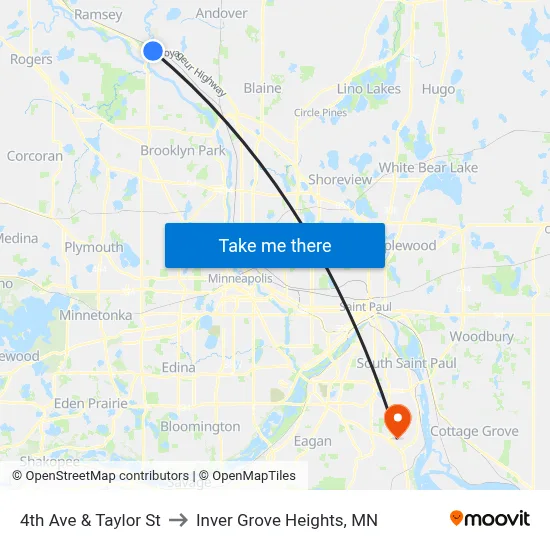 4th Ave & Taylor St to Inver Grove Heights, MN map