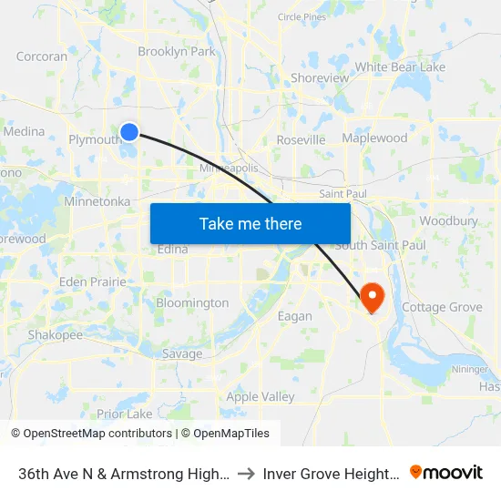 36th Ave N & Armstrong High School to Inver Grove Heights, MN map