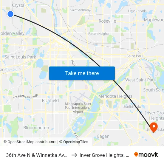 36th Ave N & Winnetka Ave N to Inver Grove Heights, MN map