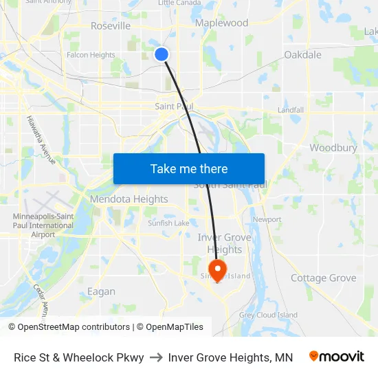 Rice St & Wheelock Pkwy to Inver Grove Heights, MN map