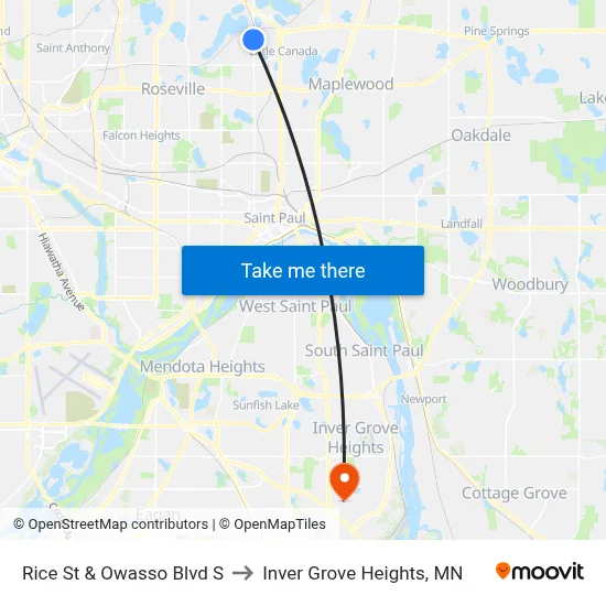 Rice St & Owasso Blvd S to Inver Grove Heights, MN map