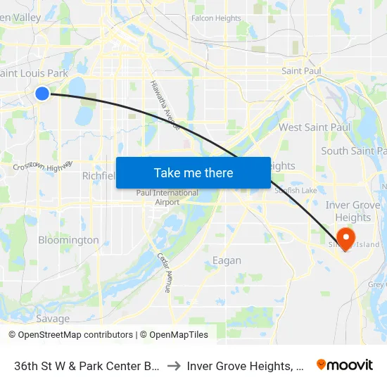 36th St W & Park Center Blvd to Inver Grove Heights, MN map