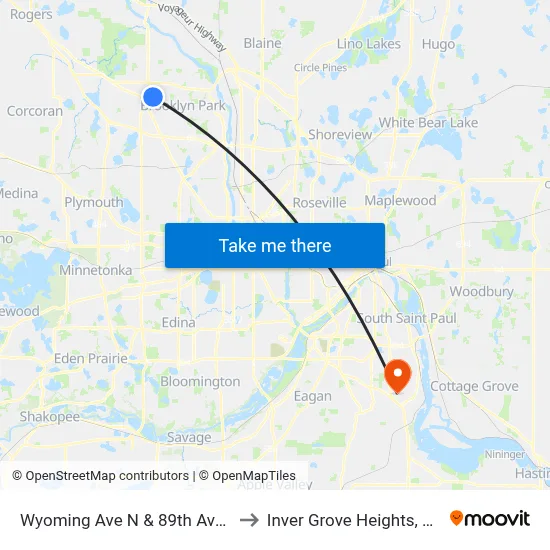 Wyoming Ave N & 89th Ave N to Inver Grove Heights, MN map