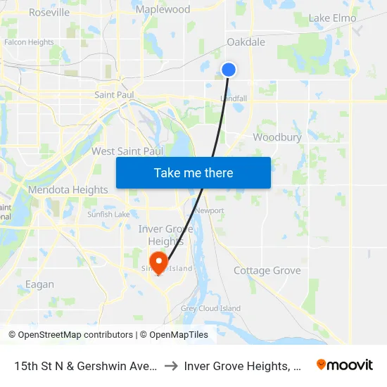15th St N & Gershwin Ave N to Inver Grove Heights, MN map