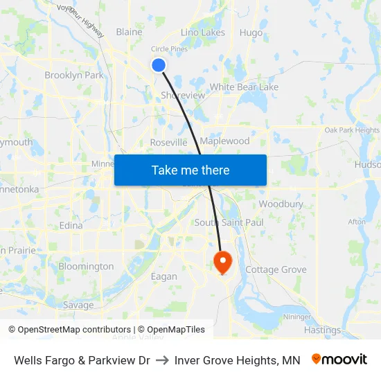 Wells Fargo & Parkview Dr to Inver Grove Heights, MN map