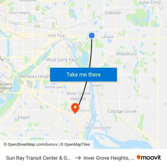 Sun Ray Transit Center & Gate A to Inver Grove Heights, MN map