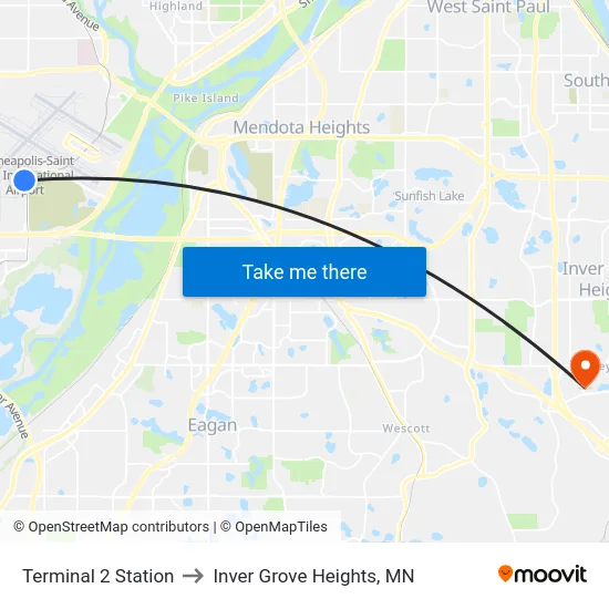 Terminal 2 Station to Inver Grove Heights, MN map