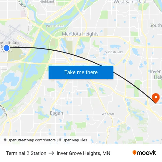 Terminal 2 Station to Inver Grove Heights, MN map