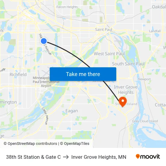 38th St Station & Gate C to Inver Grove Heights, MN map