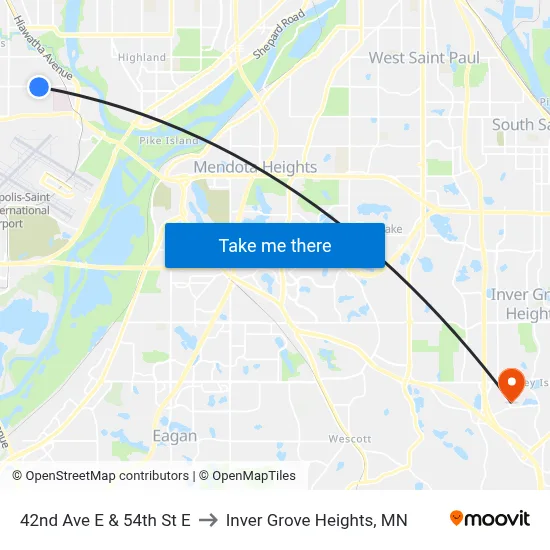 42nd Ave E & 54th St E to Inver Grove Heights, MN map