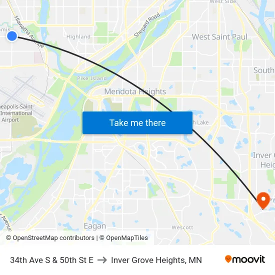 34th Ave S & 50th St E to Inver Grove Heights, MN map