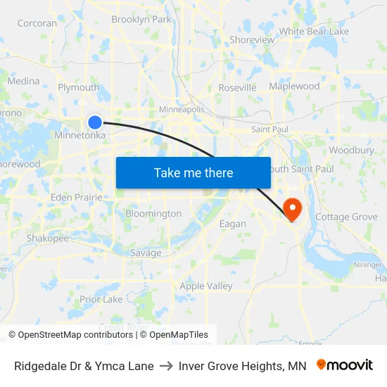 Ridgedale Dr & Ymca Lane to Inver Grove Heights, MN map