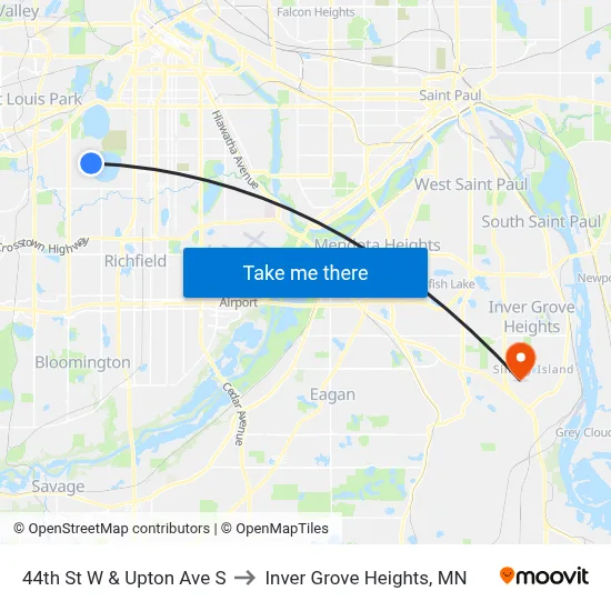 44th St W & Upton Ave S to Inver Grove Heights, MN map