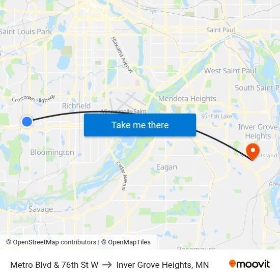 Metro Blvd & 76th St W to Inver Grove Heights, MN map