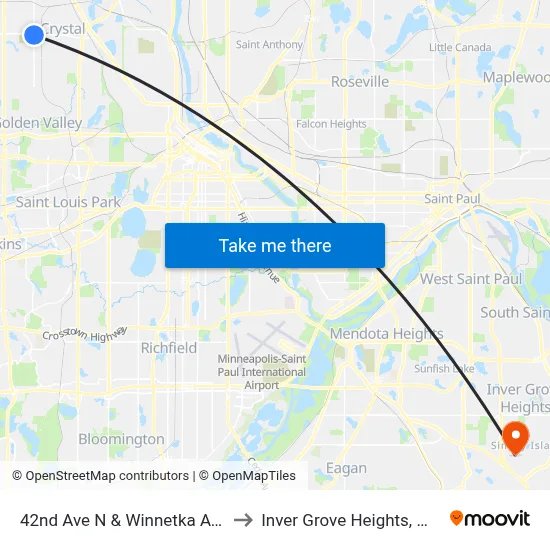 42nd Ave N & Winnetka Ave to Inver Grove Heights, MN map