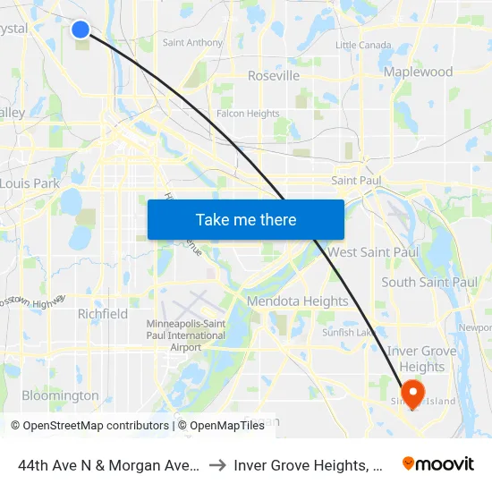 44th Ave N & Morgan Ave N to Inver Grove Heights, MN map