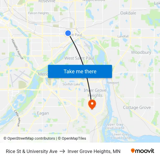 Rice St & University Ave to Inver Grove Heights, MN map