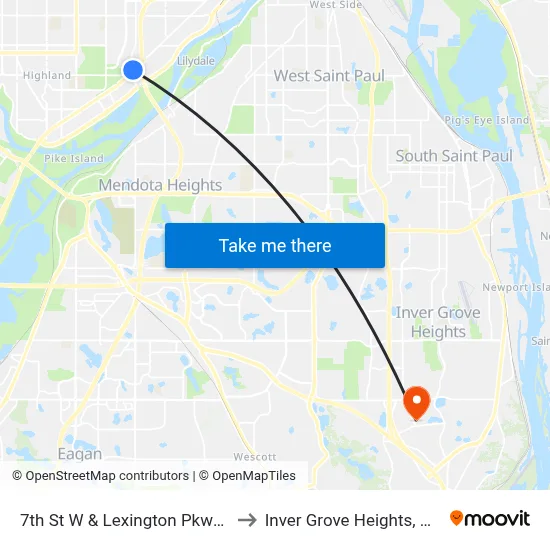 7th St W & Lexington Pkwy S to Inver Grove Heights, MN map