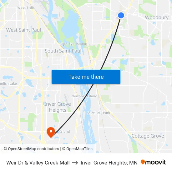 Weir Dr & Valley Creek Mall to Inver Grove Heights, MN map