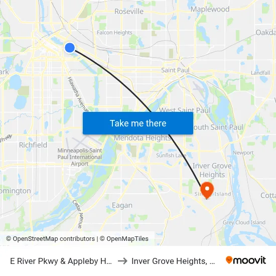 E River Pkwy & Appleby Hall to Inver Grove Heights, MN map