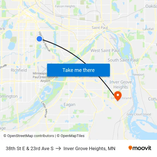 38th St E & 23rd Ave S to Inver Grove Heights, MN map