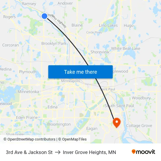 3rd Ave & Jackson St to Inver Grove Heights, MN map