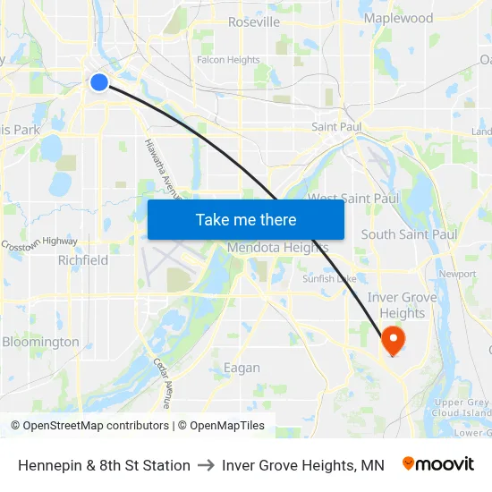 Hennepin & 8th St Station to Inver Grove Heights, MN map
