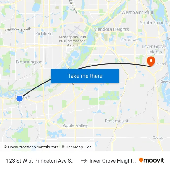 123 St W at Princeton Ave SW Corner to Inver Grove Heights, MN map