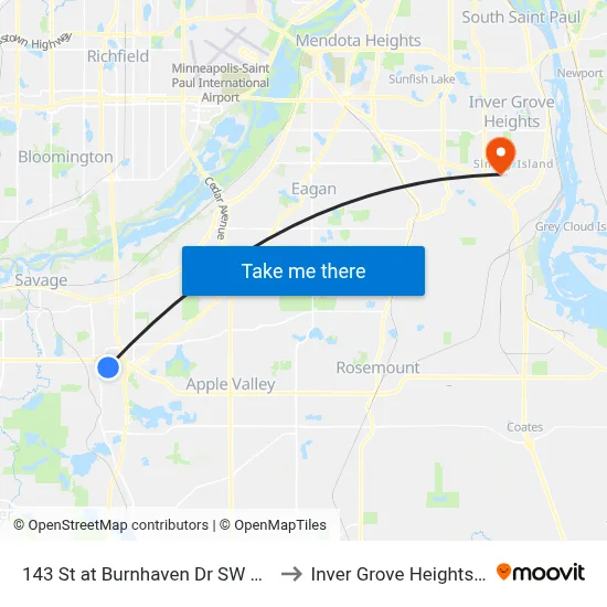 143 St at Burnhaven Dr SW Corner to Inver Grove Heights, MN map