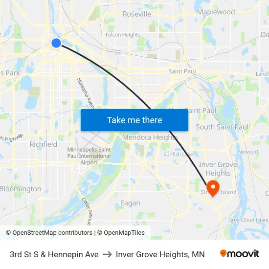 3rd St S & Hennepin Ave to Inver Grove Heights, MN map