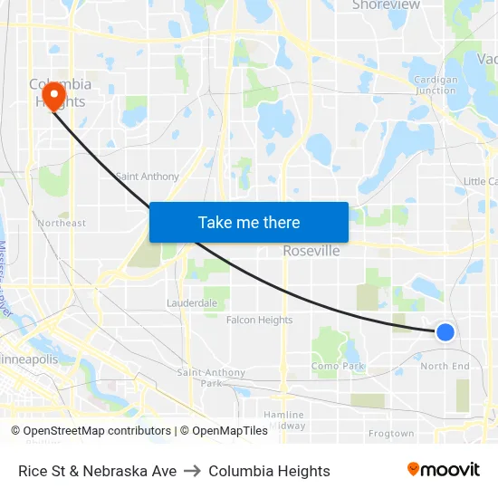 Rice St & Nebraska Ave to Columbia Heights map