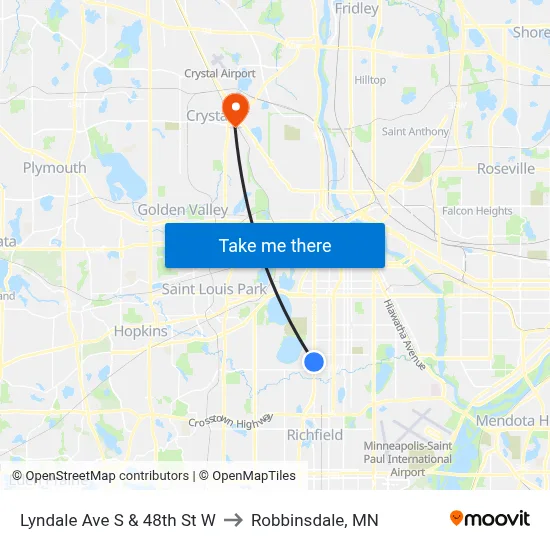 Lyndale Ave S & 48th St W to Robbinsdale, MN map