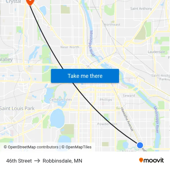 46th Street to Robbinsdale, MN map