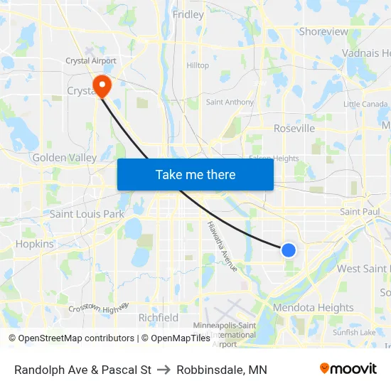 Randolph Ave & Pascal St to Robbinsdale, MN map