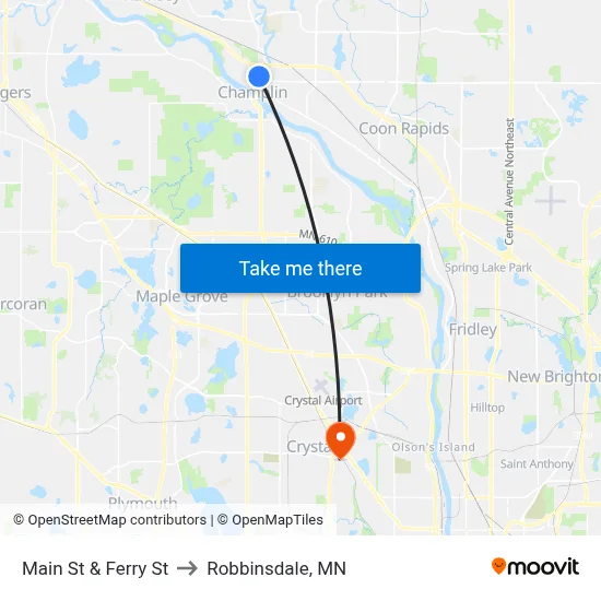 Main St & Ferry St to Robbinsdale, MN map