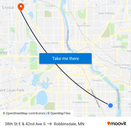 38th St E & 42nd Ave S to Robbinsdale, MN map