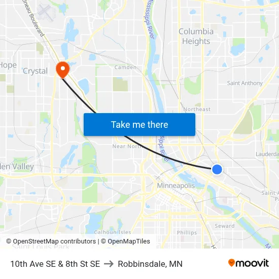 10th Ave SE & 8th St SE to Robbinsdale, MN map