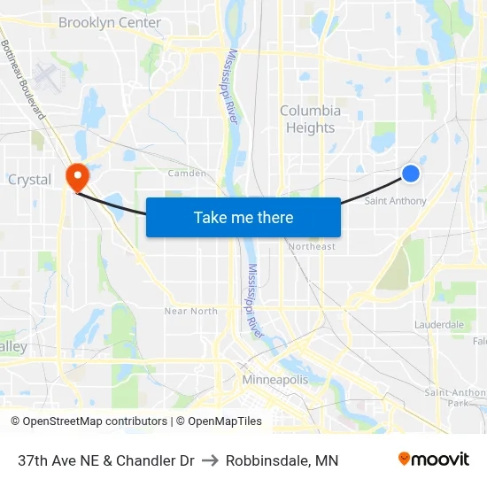 37th Ave NE & Chandler Dr to Robbinsdale, MN map