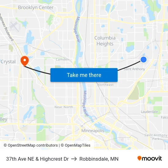 37th Ave NE & Highcrest Dr to Robbinsdale, MN map