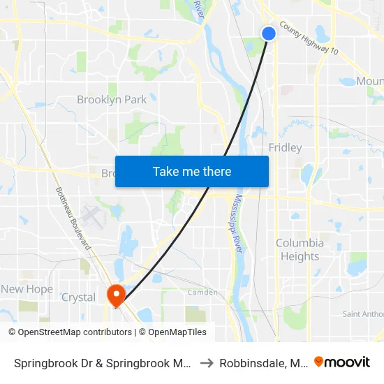 Springbrook Dr & Springbrook Mall to Robbinsdale, MN map
