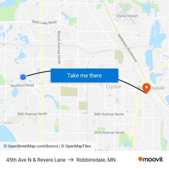 45th Ave N & Revere Lane to Robbinsdale, MN map