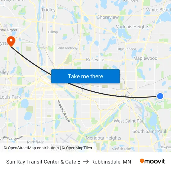 Sun Ray Transit Center & Gate E to Robbinsdale, MN map
