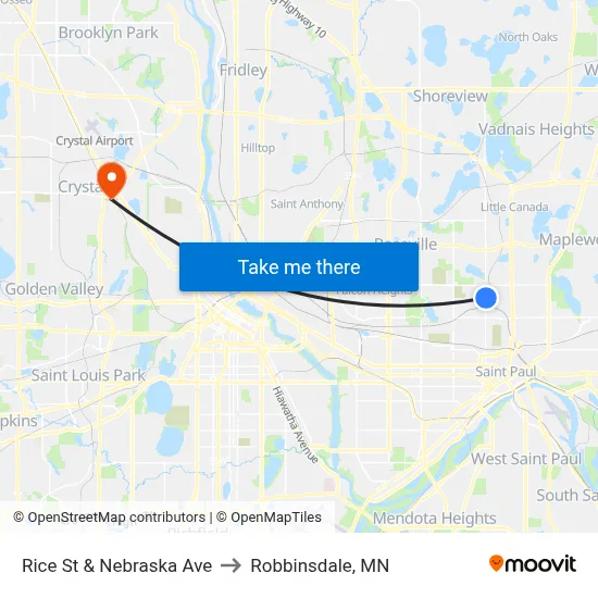 Rice St & Nebraska Ave to Robbinsdale, MN map