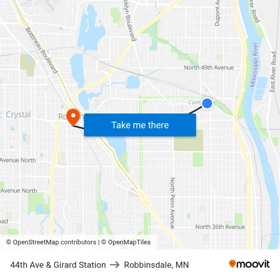 44th Ave & Girard Station to Robbinsdale, MN map