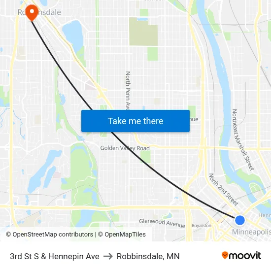 3rd St S & Hennepin Ave to Robbinsdale, MN map