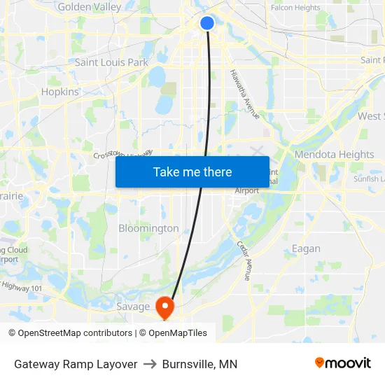 Gateway Ramp Layover to Burnsville, MN map